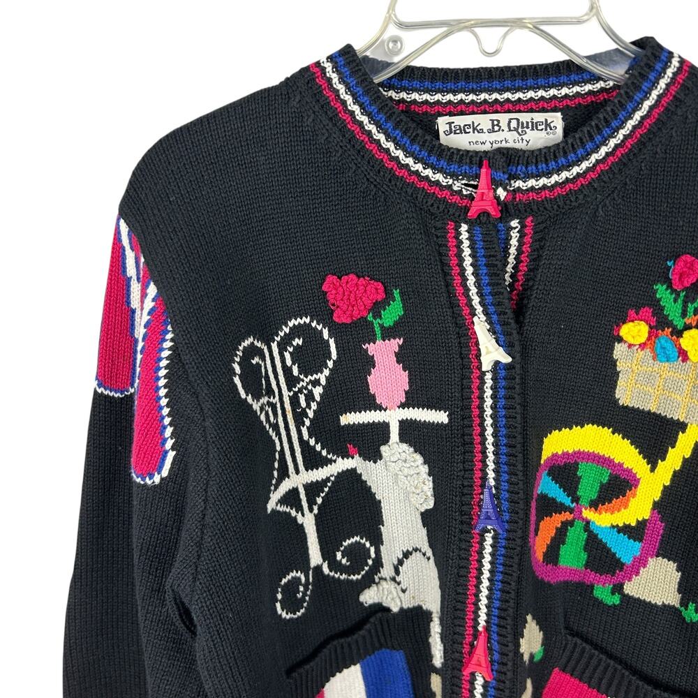Vintage Maximalist 80s Intarsia Paris Long Sleeve Graphic Sweater M - Picture 8 of 10